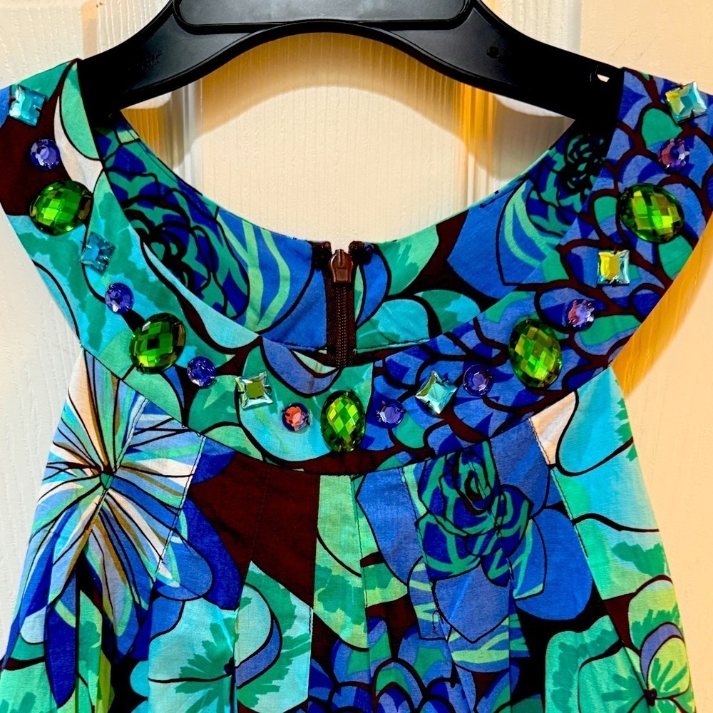 Dressbarn Blue Green Sundress RHINESTONE Detail 💙💚